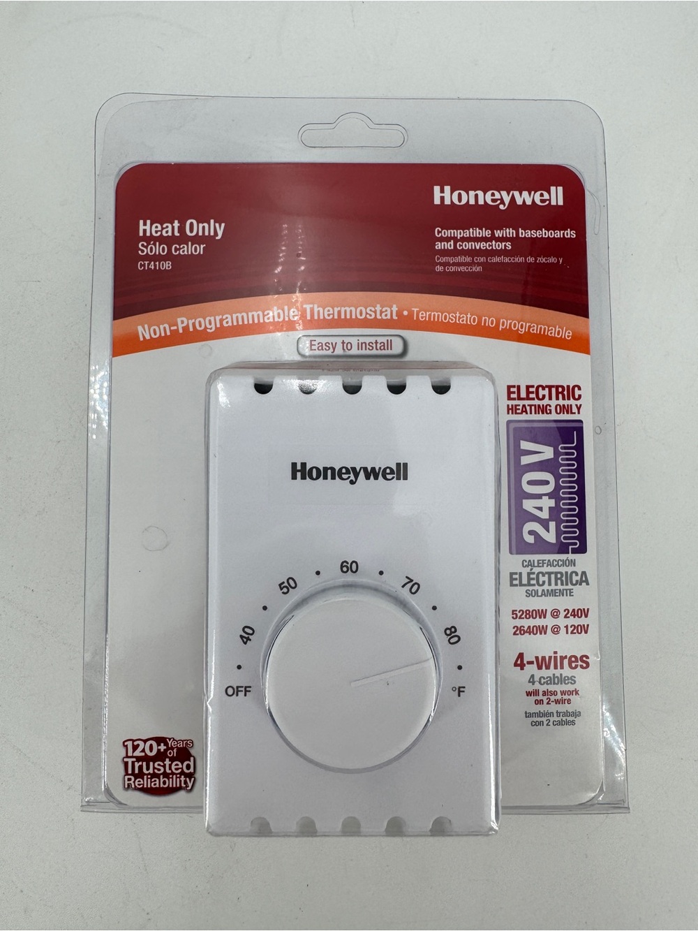 Honeywell Electric Baseboard Thermostat CT410B 4 Wire 24 Volt Non Programmable
